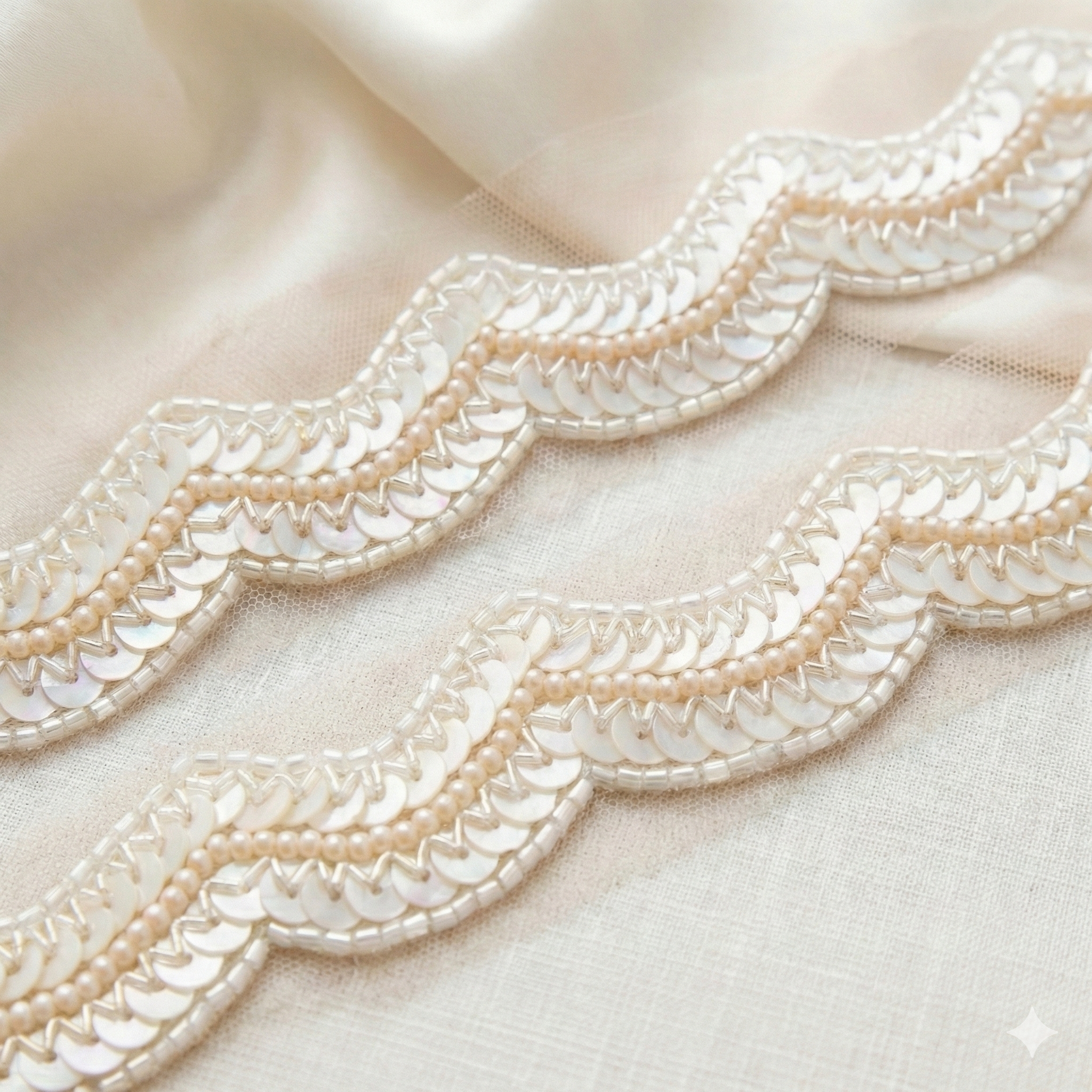 Ivory Gold Scallop Lace
