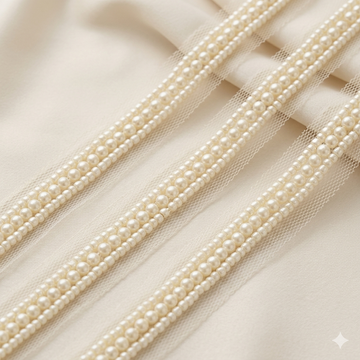 Double Row Pearl Handcrafted Net Lace Trim Border