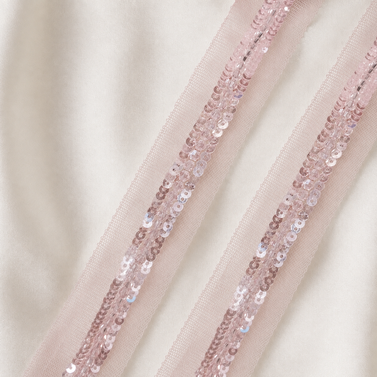 Pink Crystal and Sequin Embellished Net Lace Trim