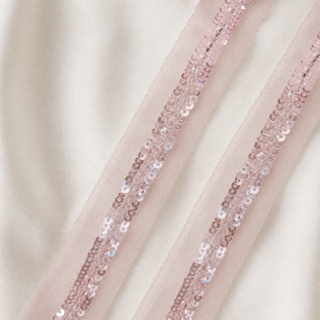 Pink Crystal and Sequin Embellished Net Lace Trim