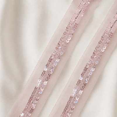 Pink Crystal and Sequin Embellished Net Lace Trim