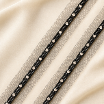 Crystal and Bugle Bead Embellished Narrow Net Lace Trim