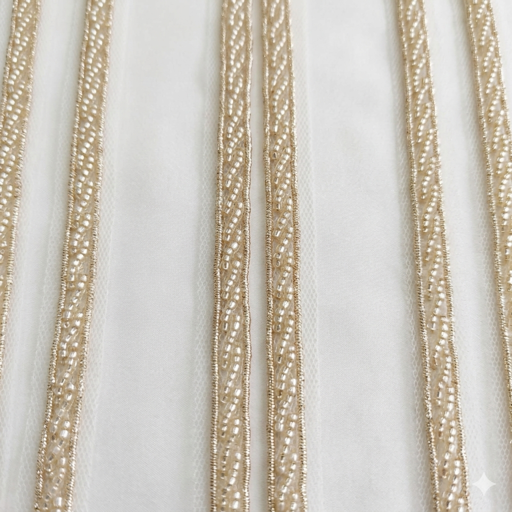 Wavy Beaded Handcrafted Net Lace Trim