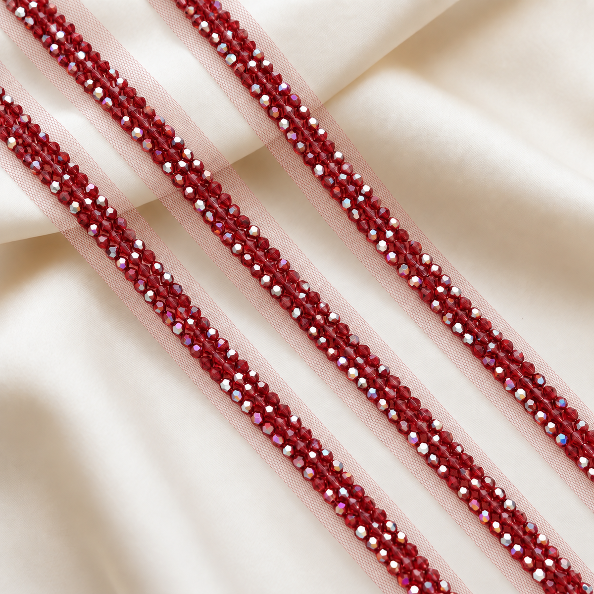 Beaded Crystal Net Lace Trim Border