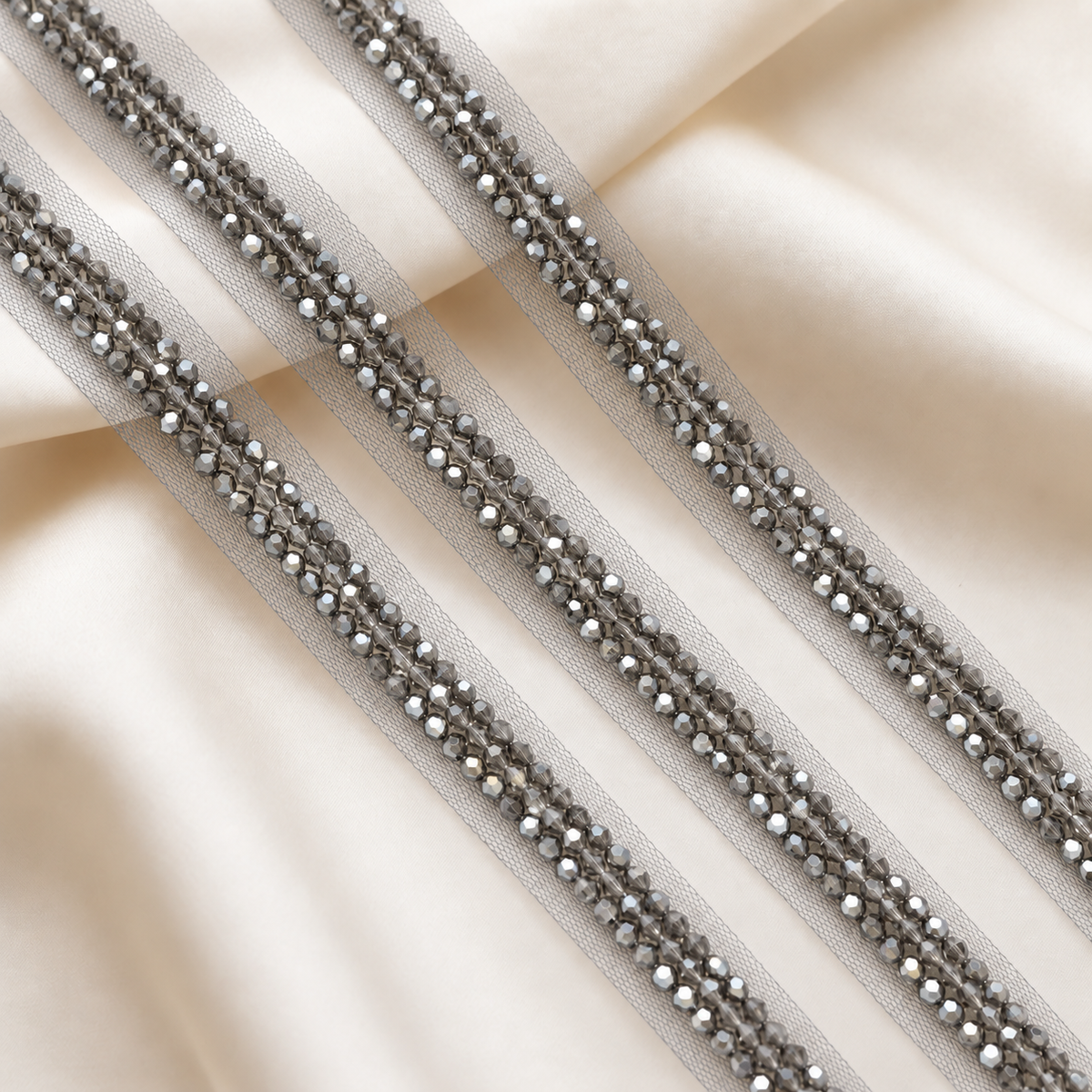 Beaded Crystal Net Lace Trim Border