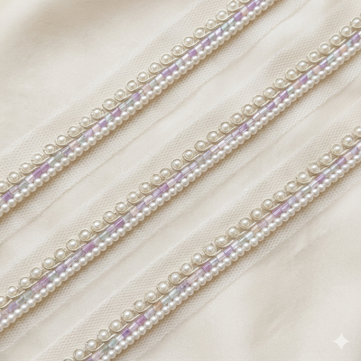 Pearl and Multicolor Tube Bead Handcrafted Net Lace Trim
