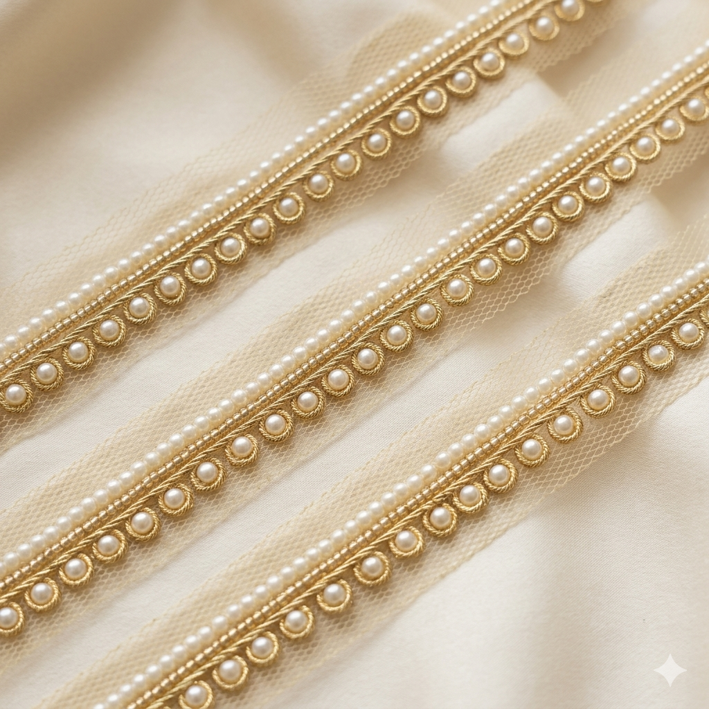 Double Pearl Handcrafted Net Lace Trim