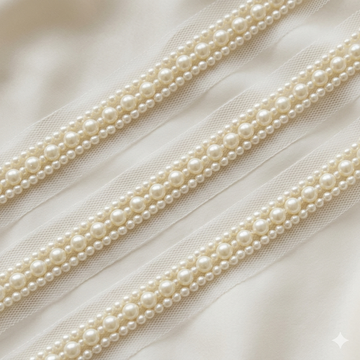 Layered Pearl Handcrafted Net Lace Trim Border