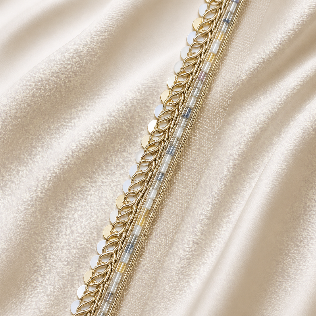 Designer Beaded Lace Trim Border with Sequins for Festive & Bridal Wear