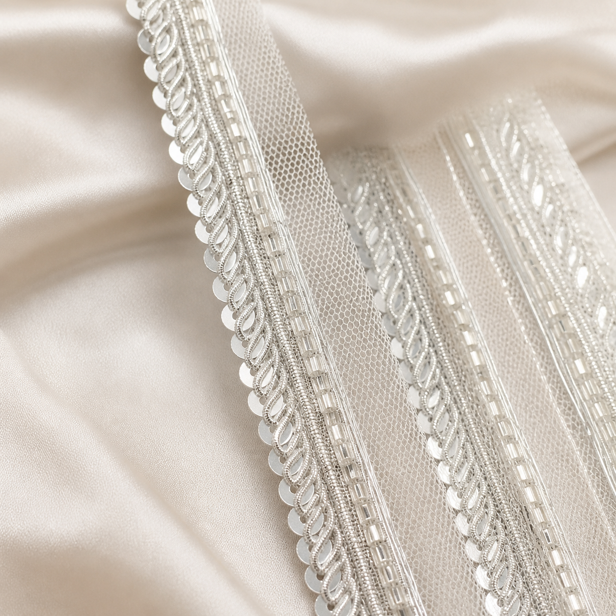 Designer Beaded Lace Trim Border with Sequins for Festive & Bridal Wear