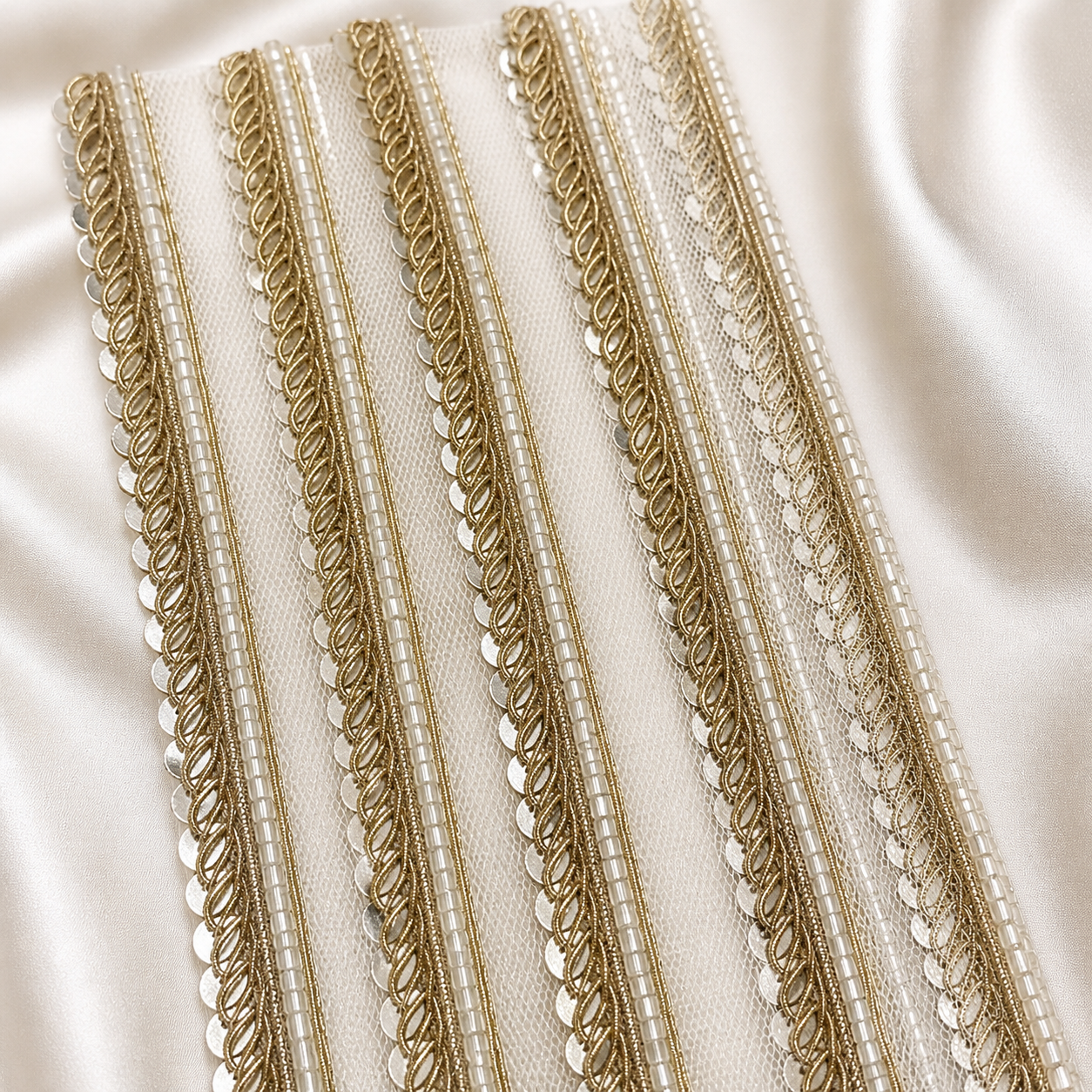 Designer Beaded Lace Trim Border with Sequins for Festive & Bridal Wear