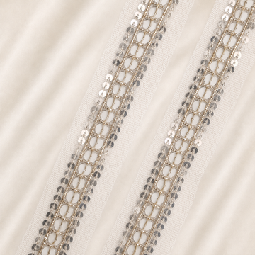 Embellished Net Lace Trim with Sequins and Pearl-Like Beadwork