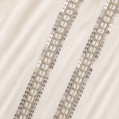 Embellished Net Lace Trim with Sequins and Pearl-Like Beadwork