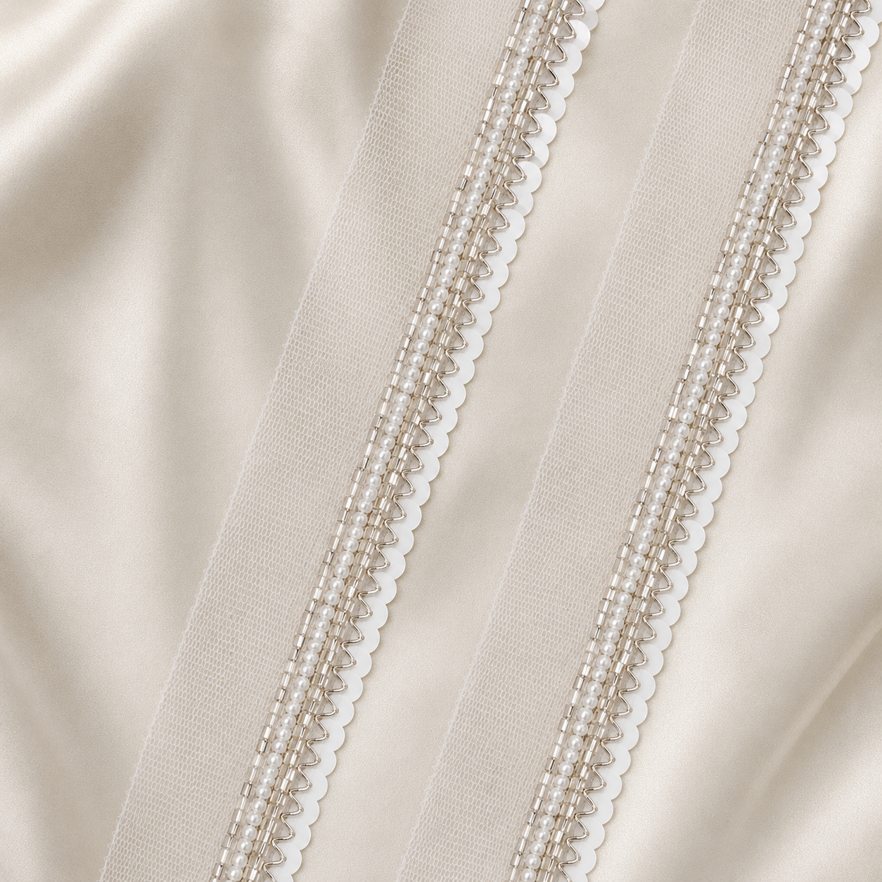 Pearl & Sequin Embellished Net Lace Border Trim