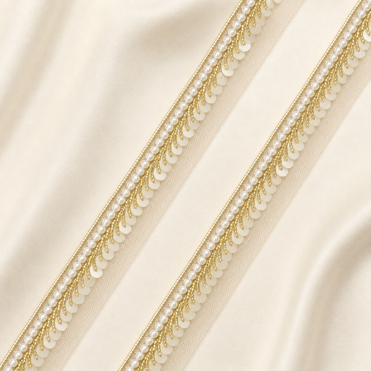 Pearl and Sequin Embellished Handwork Lace Border