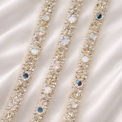 Handcrafted Crystal Stone Net Lace Trim Border