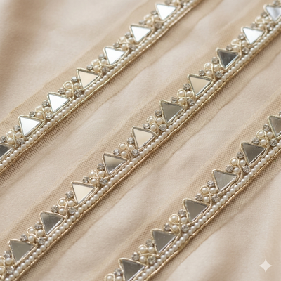 Mirror Pearl Handcrafted Lace Trim Border