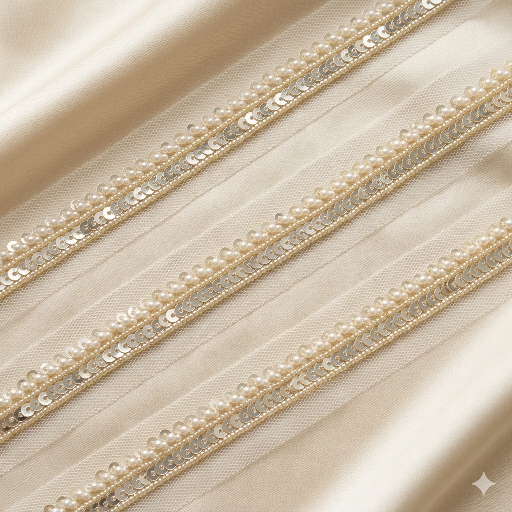 Pearl and Sequin Net Lace Trim Border