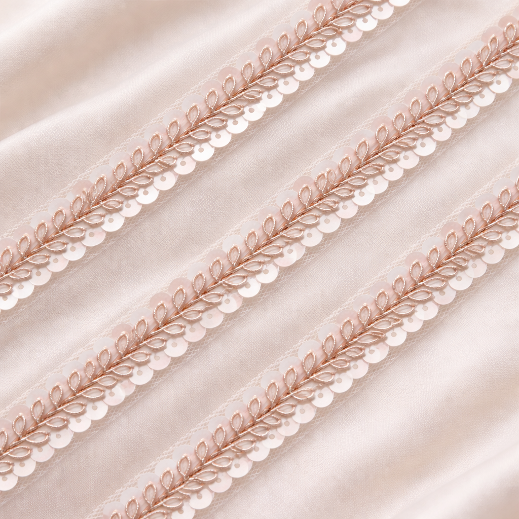 Leaf Pattern Sequin Net Lace Trim Border