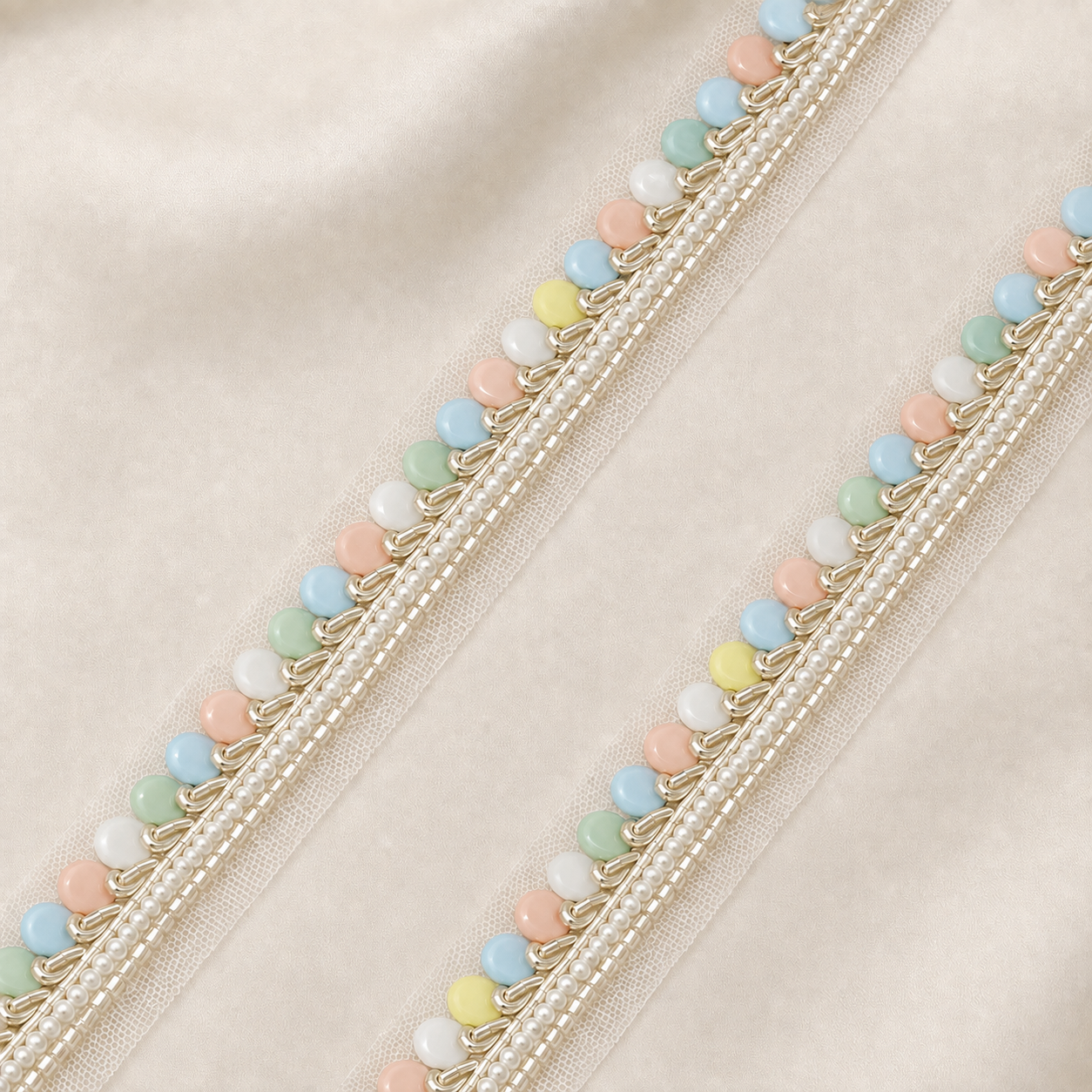 Pearl and Beaded Handcrafted Decorative Lace Trim Border