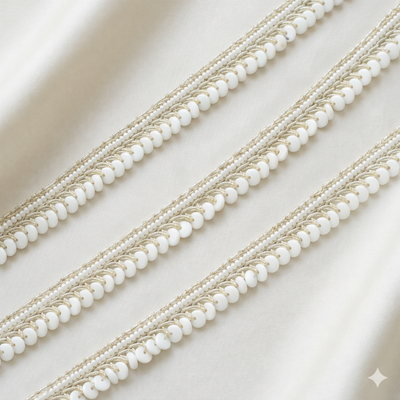 Pearl and Beaded Handcrafted Decorative Lace Trim Border hover