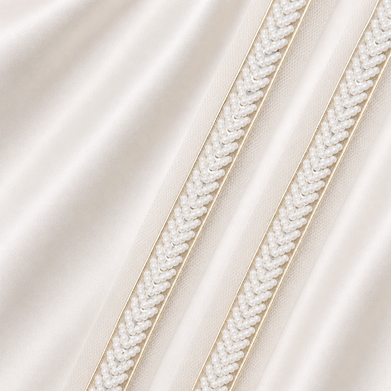Pearl Beaded Net Lace Border Trim for Ethnic and Designer Wear