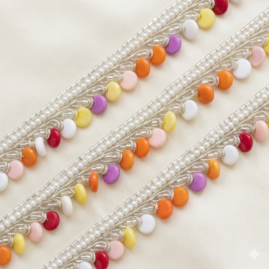 Pearl and Beaded Handcrafted Decorative Lace Trim Border
