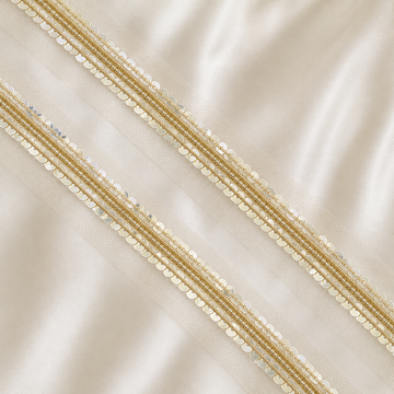 Pearl and Sequin Embellished Net Lace Border Trim for Designer Wear