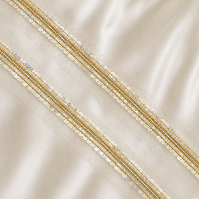 Pearl and Sequin Embellished Net Lace Border Trim for Designer Wear