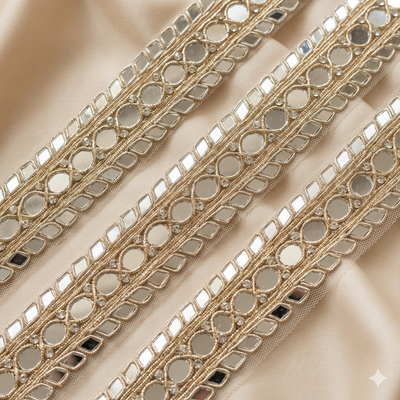 Mirror Work Handcrafted Lace Trim Border