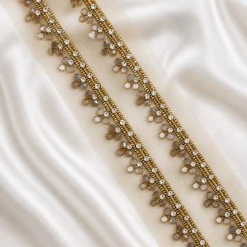 Mirror and Stone Embellished Net Lace Border Trim