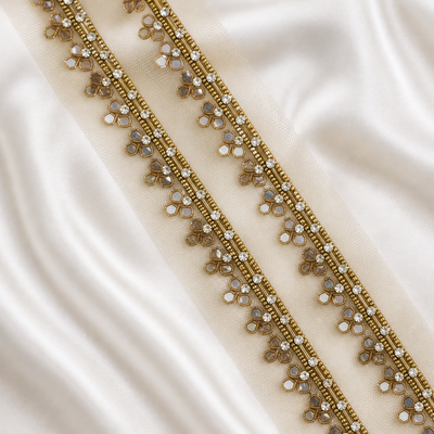 Mirror and Stone Embellished Net Lace Border Trim