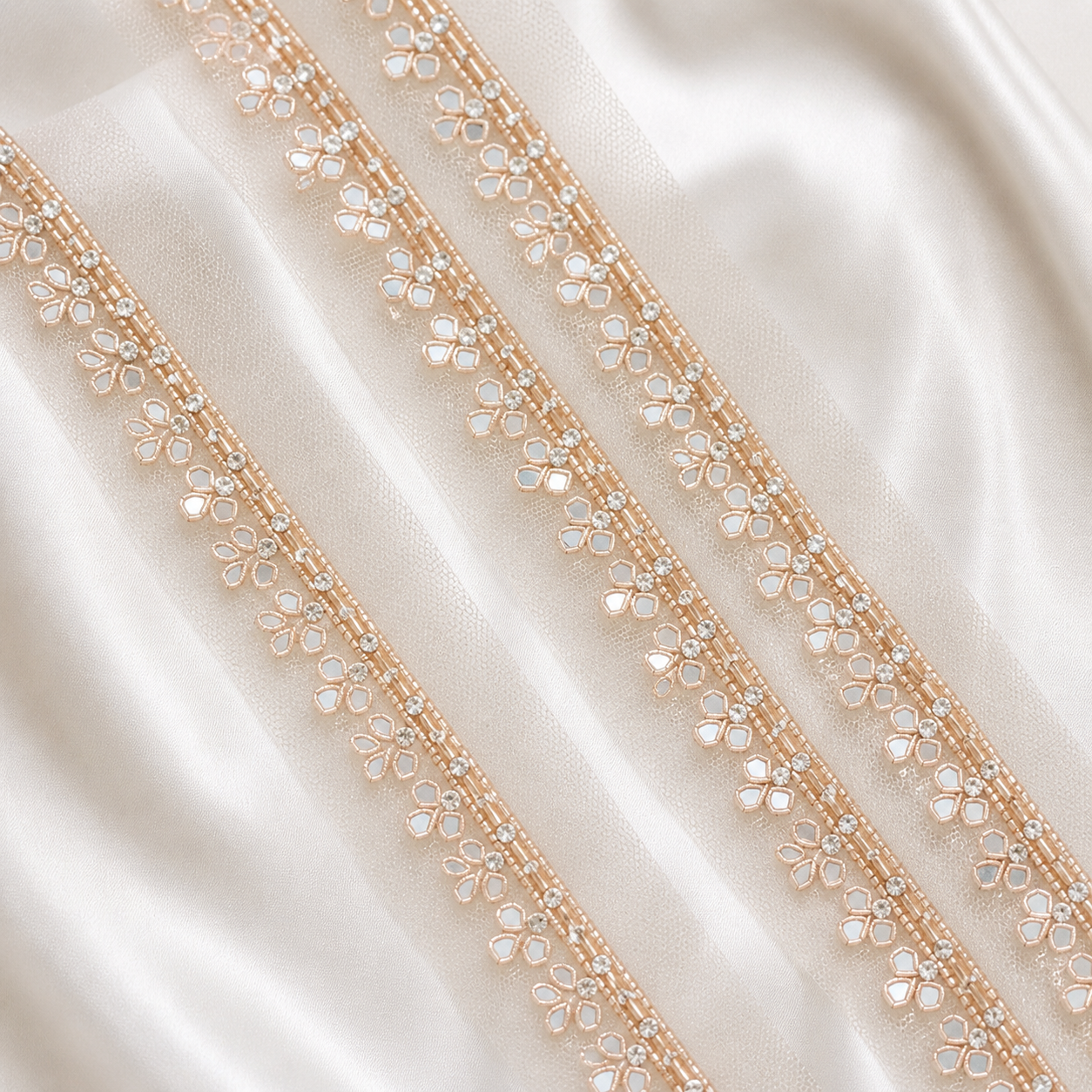 Mirror and Stone Embellished Net Lace Border Trim