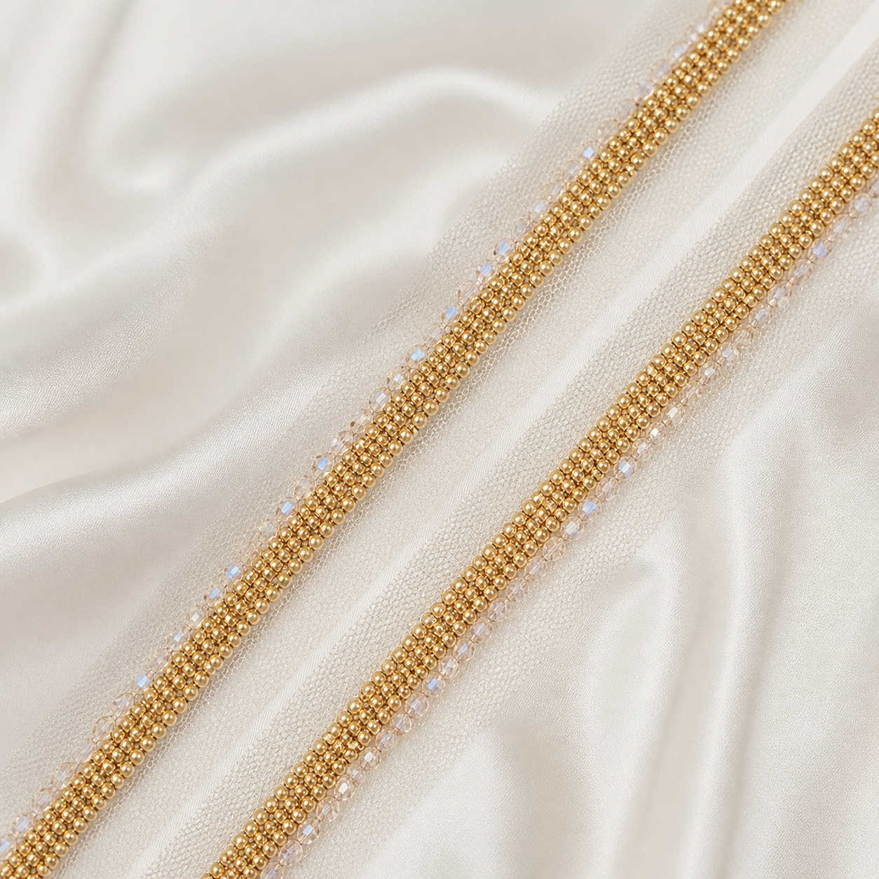 Beaded Crystal Net Lace Border Trim for Designer Wear