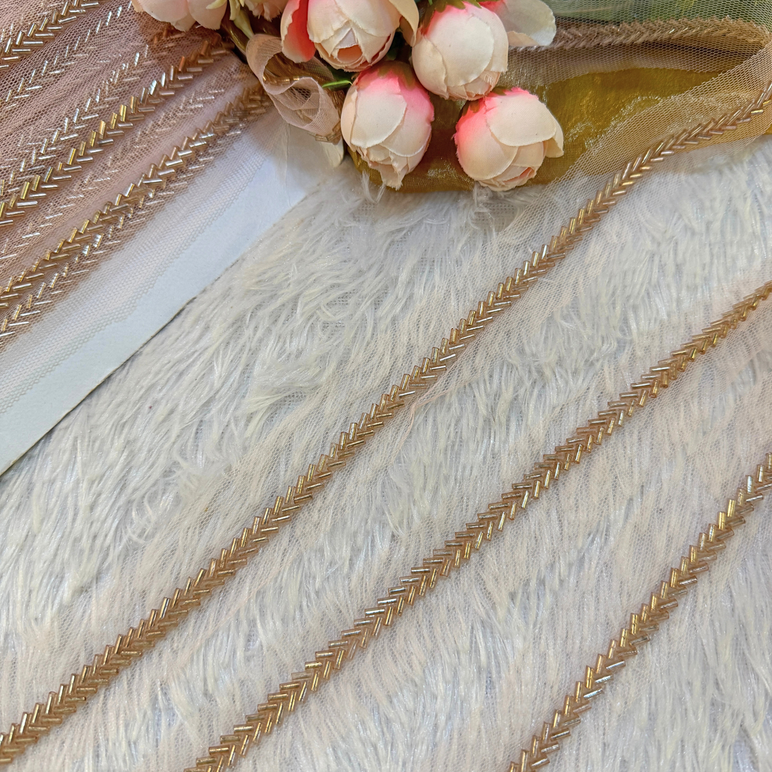 Rose Gold Embellished Cutdana Handwork Trim