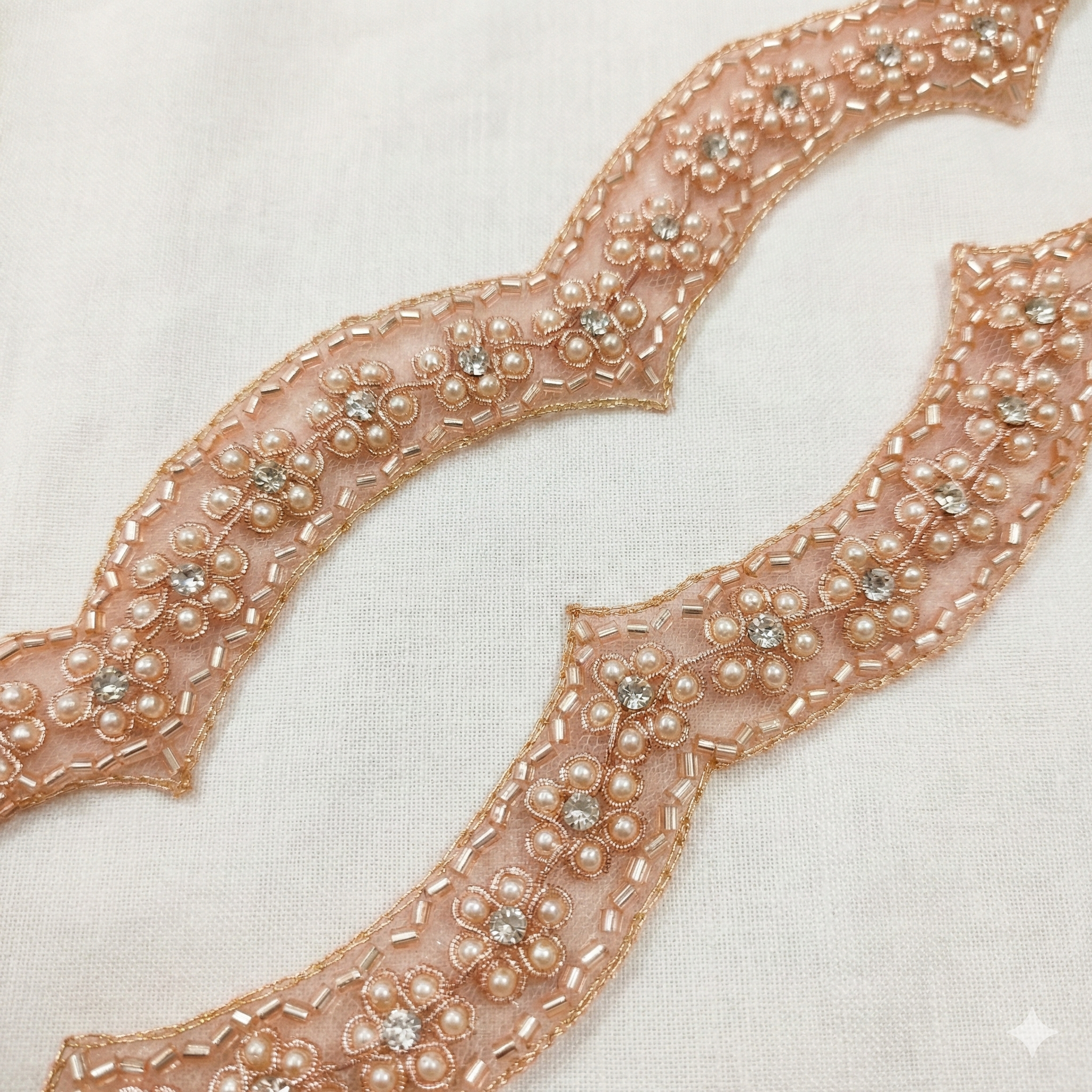 Rose Gold Fancy Embellished Handwork Trim
