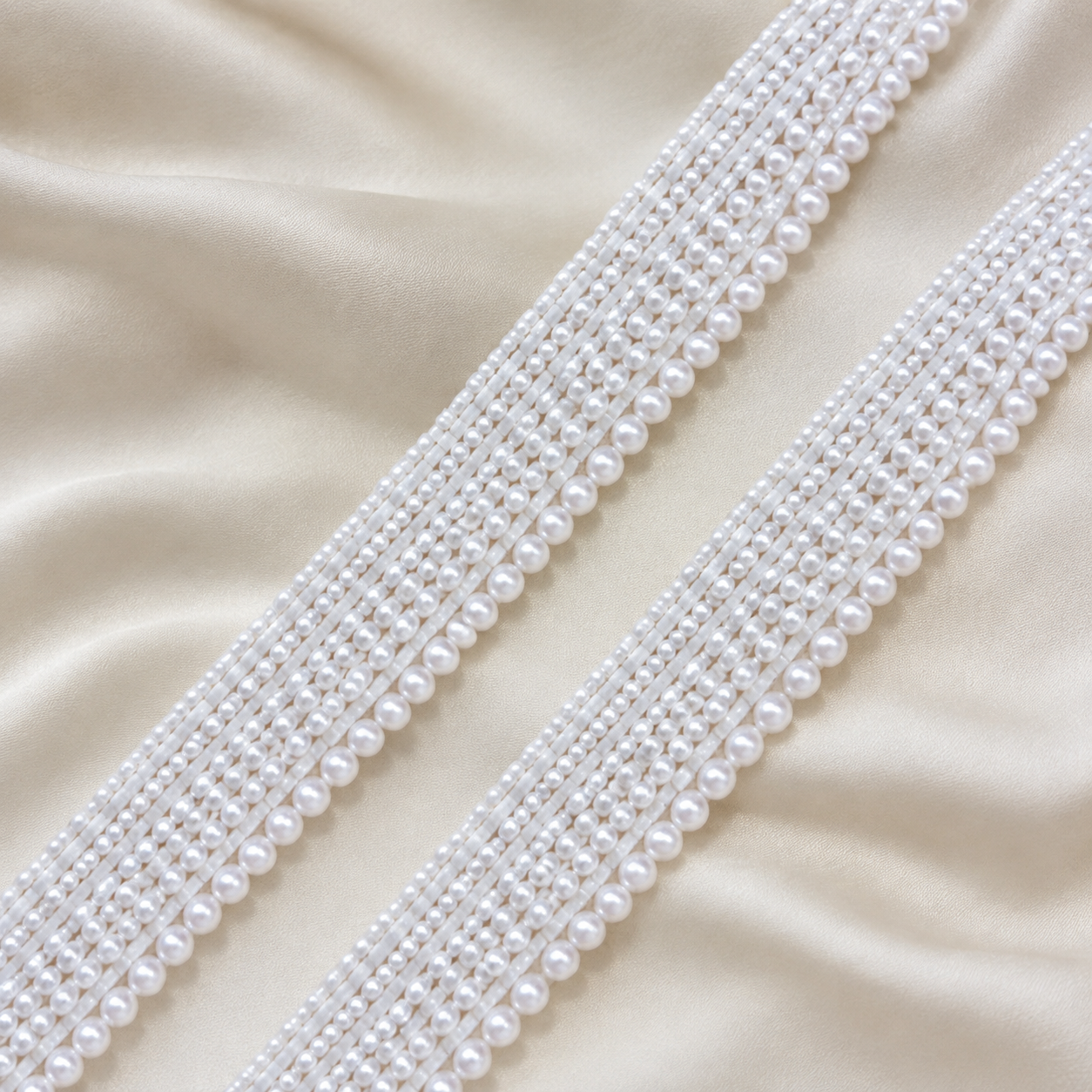 Multi-Row Pearl Beaded Lace Trim for Bridal & Designer Wear