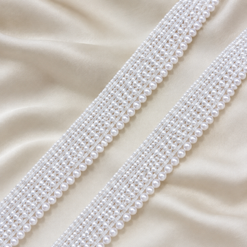Multi-Row Pearl Beaded Lace Trim for Bridal & Designer Wear