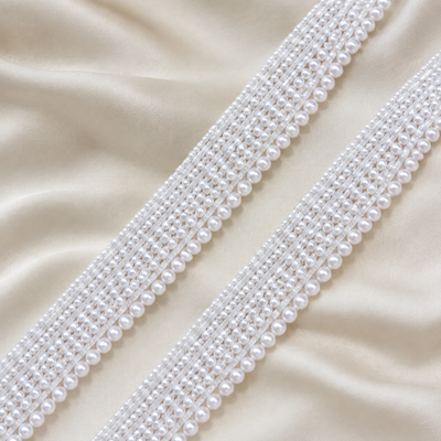 Multi-Row Pearl Beaded Lace Trim for Bridal & Designer Wear