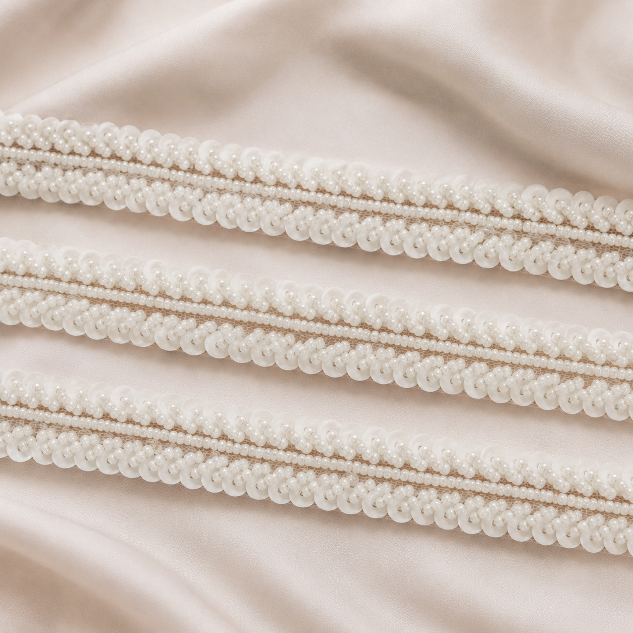 Pearl Beaded Scalloped Sequin Lace Trim for Bridal Wear