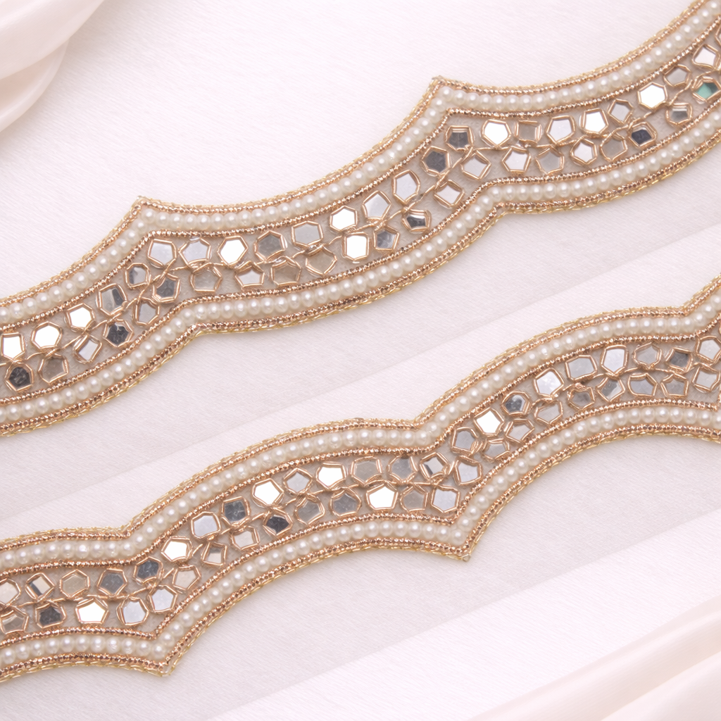 Rose Gold Scalloped Mirror Embellished Trim