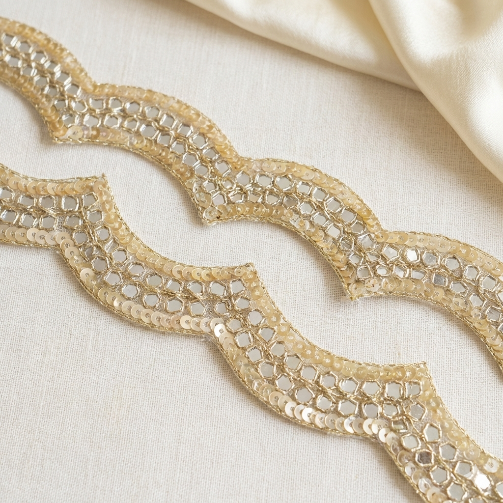 Light Gold  Scalloped Mirror Embellished Handcrafted Trim