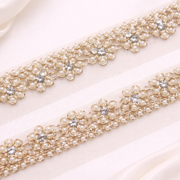 Water Gold Pearl Embellished Handwork Trim