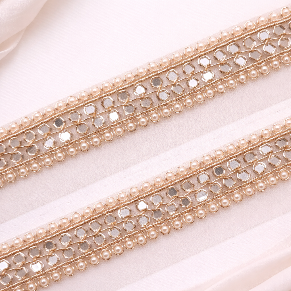 Rose Gold Mirror Embellished Handwork Trim