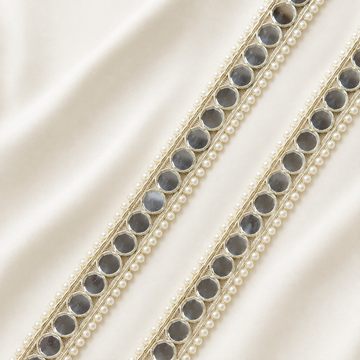 Round Mirror Work Lace Trim with Pearl-Style Edging