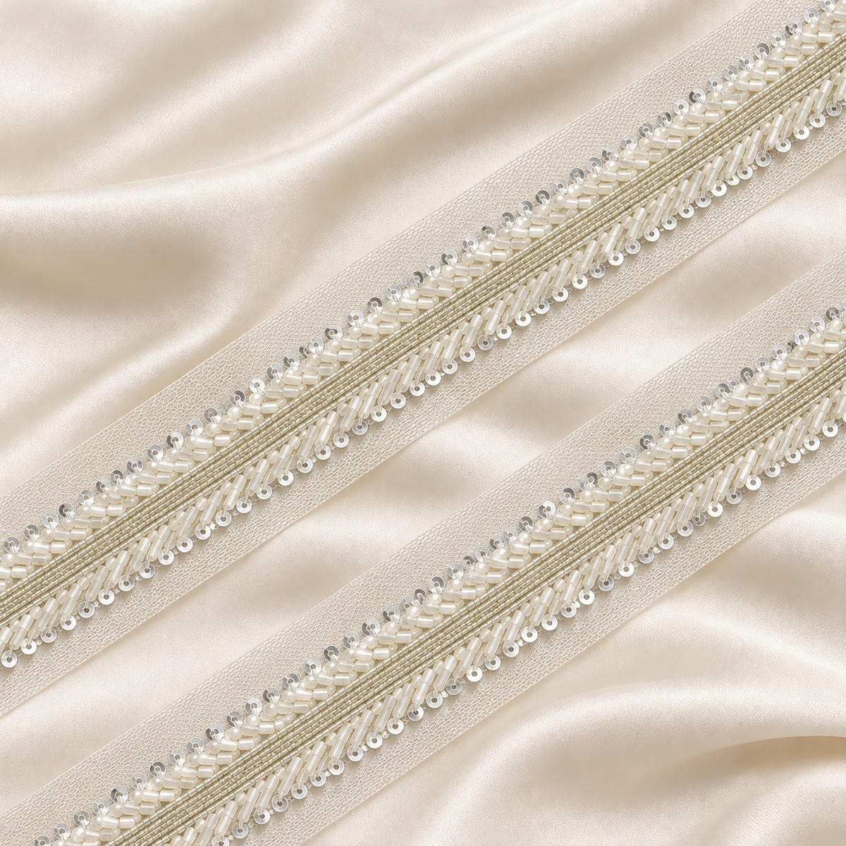 Layered Bugle Bead and Sequin Embroidered Mesh Lace
