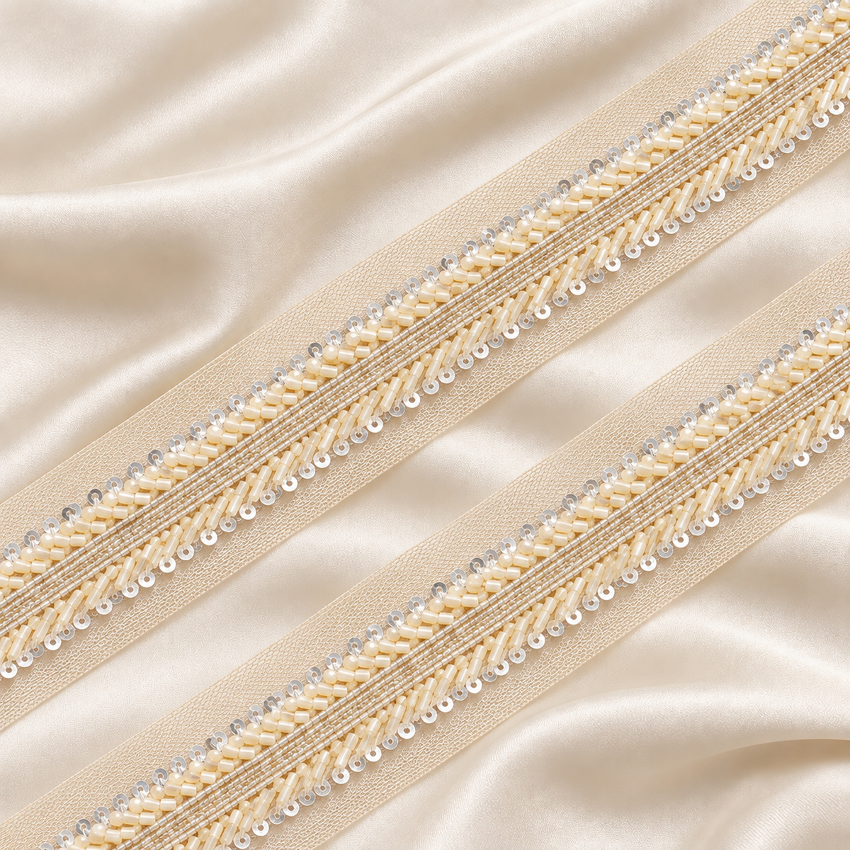 Layered Bugle Bead and Sequin Embroidered Mesh Lace
