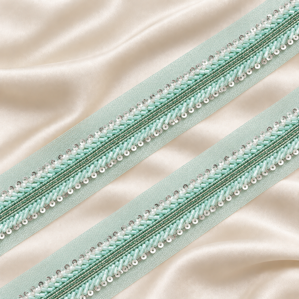 Layered Bugle Bead and Sequin Embroidered Mesh Lace