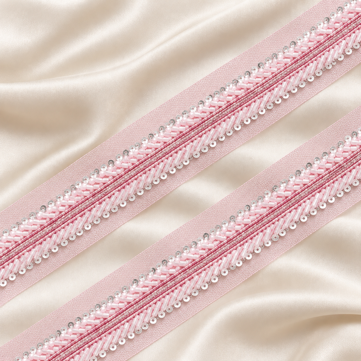 Layered Bugle Bead and Sequin Embroidered Mesh Lace