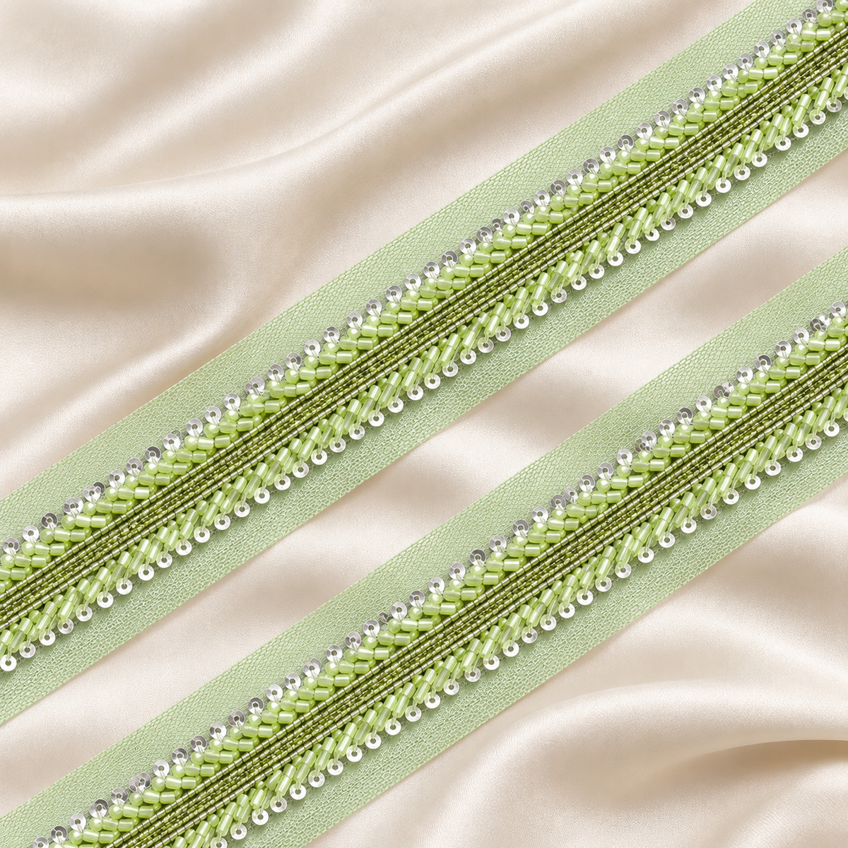 Layered Bugle Bead and Sequin Embroidered Mesh Lace